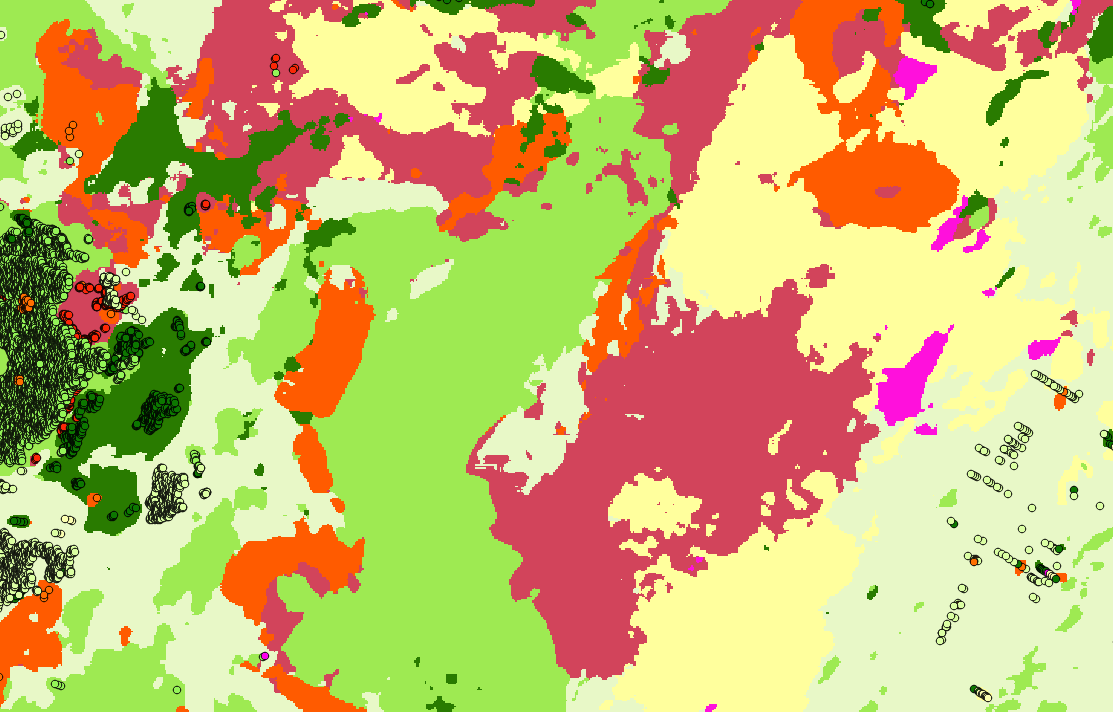 Endeavour Mining Senegal Kédougou-Kéniéba Inlier — predictive bedrock classification map showing lithological units in low-contrast magmatic-volcaniclastic basement